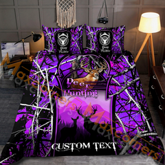 Maxcorners Custom Text Camo Deer Hunting Mutilcolor Option Bedding Set 3D All Over Printed