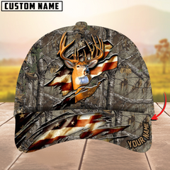 Maxcorners Deer Hunting Eternity Cracked Flag Multicolor Personalized Name 3D Cap
