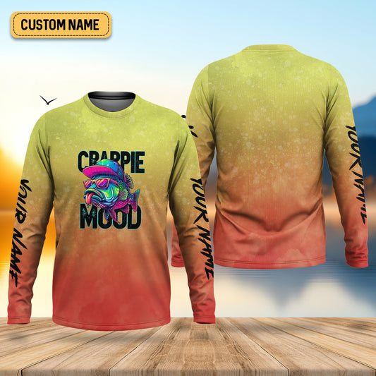 Maxcorners Crappie Mood Orange Yellow Fishing UPF Shirts, Fishing Jersey, Funny Fishing Shirt