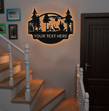 Maxcorners Personalized Deer Forest Metal Sign WITH LED/WITHOUT LED, Rustic Hunting Cabin Wall Decor, Wildlife Scene for Lodge or Mancave LM0110