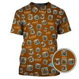 Maxcorners Funny Golf And Bourbon Polos, Brown Golf Shirt with Whiskey Ice Cube For Men, Pattern Crazy Golf Shirts For Golfers