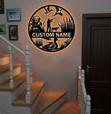 Maxcorners Personalized Metal Sign WITH LED/WITHOUT LED – Duck Hunting Scene with Dog and Hunter – Custom Rustic Wall Decor for Cabin and Lodge LM0110