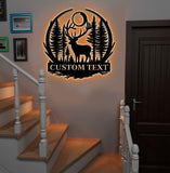 Maxcorners Personalized Metal Sign WITH LED/WITHOUT LED – Deer and Forest Silhouette Wall Art – Custom Rustic Cabin and Lodge Hunting Decor LM0110