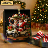 Maxcorners Happy Santa Old Couple On Golf Cart Acrylic Ornaments, Christmas Couple Ornament, Xmas Decorations