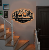 Maxcorners Personalized Deer Family Metal Sign WITH LED/WITHOUT LED - Rustic Cabin Wall Decor, Custom Name Hunting Lodge Sign LM0110