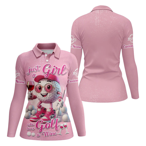 Maxcorners Just A Girl Who Loves Golf And Wine Custom Womens Golf Polo Shirt, Womens Golf Gifts