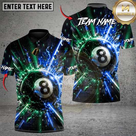 Maxcorners Electric 8-Ball Billiards Multicolor Customized Name, Team Name 3D Shirts