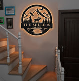 Maxcorners Personalized Mountain Elk Metal Sign WITH LED/WITHOUT LED Light Outdoor Cabin Decor Hunting Lodge Wall Decor LM0110