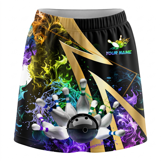 Maxcorners Bowling Colorful Flame Ball And Pins Personalized 3D Skirts With Shorts
