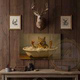 Maxcorners Deer Drinking Coffee in Robe and Glasses Wrapped Canvas