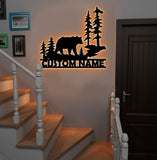 Maxcorners Personalized Bear Metal Sign WITH LED/WITHOUT LED - Rustic Cabin Name Sign, Wildlife Forest Wall Art for Lodge & Outdoor Decor LM0110