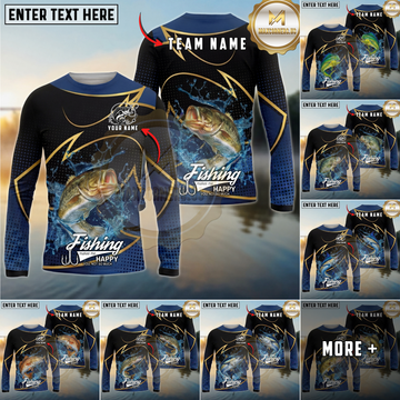 Maxcorners Fishing Water Splash Personalized Name, Team Name Long Sleeve Shirt (9 Breeds)
