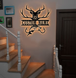 Maxcorners Personalized Deer & Fish Metal Sign WITH LED/WITHOUT LED Light Rustic Cabin Wall Decor Hunter Fisher Gift LM0110