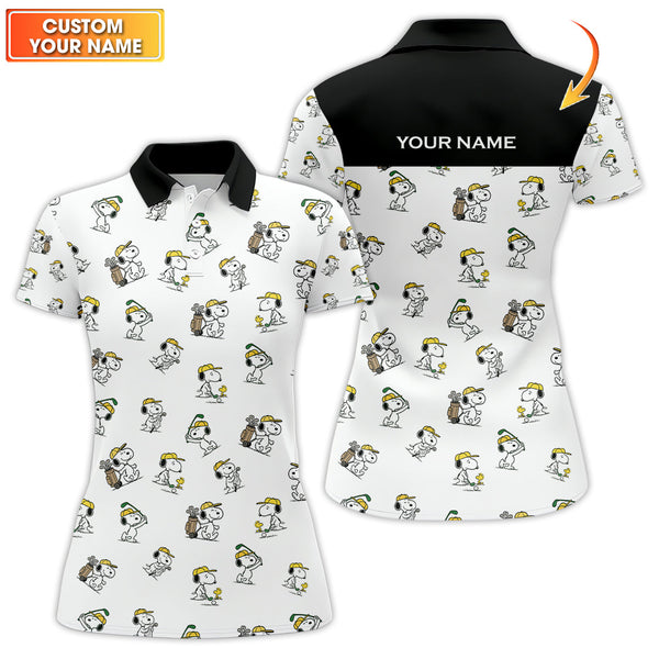 Maxcorners Custom Name Pattern Snoopy Golf Shirt, Peanuts Golf Polos, Golf Gift For Men's, Crazy Golf Shirts