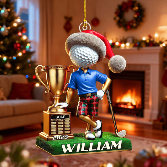 Maxcorners Custom Name Golf Champion Xmas Ornament, Acrylic Ornament, Golf Keychain, Christmas Golf Gift