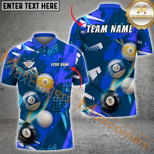 Maxcorners Billiard Team Jersey Multicolor Options Personalized Name, Team Name 3D Polo Shirt (4 Colors)