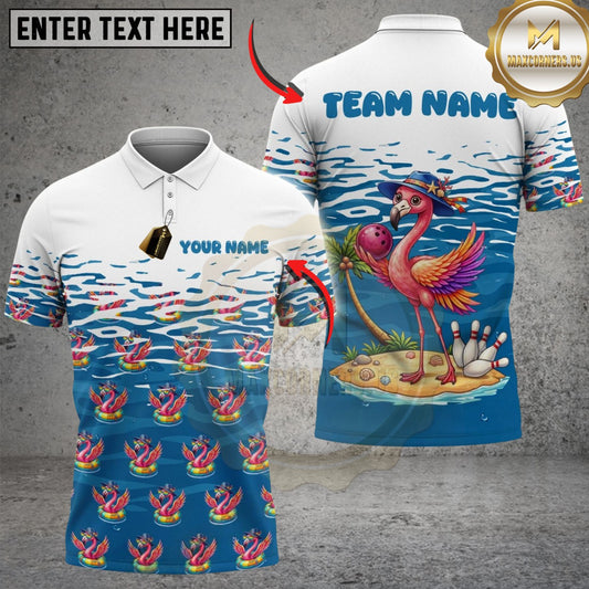 Maxcorners Bowling And Pins Cute Flamingo Summer Vibe Customized Name, Team Name 3D Shirt