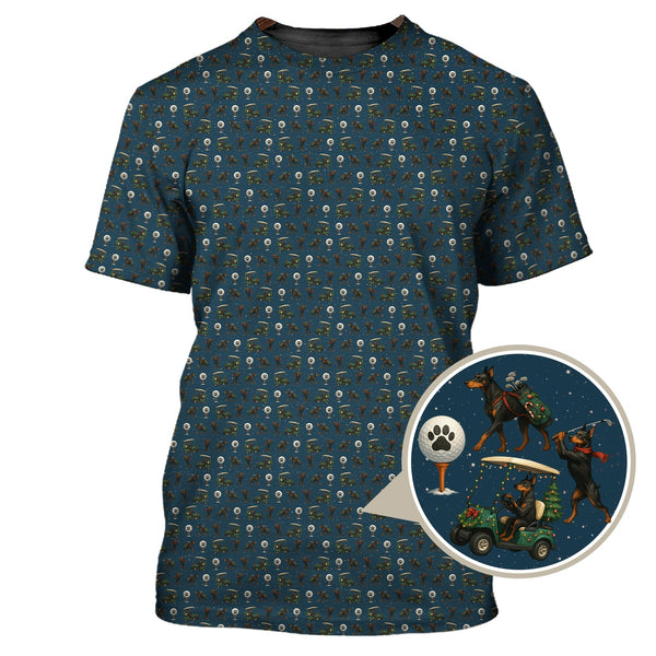 Maxcorners Funny Pattern Golf Shirt, Dog Golf Shirt, Dorberman Golf Shirt For Men, Crazy Golf Shirt For Golfer