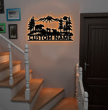 Maxcorners Personalized Bear Family Metal Sign WITH LED/WITHOUT LED - Mountain Cabin Name Sign, Rustic Wildlife Wall Art for Lodge & Outdoor Decor LM0110