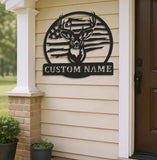 Maxcorners Custom Name American Flag Deer Hunting Metal Sign WITH LED/WITHOUT LED Light Rustic Lodge Wall Decor LM0110