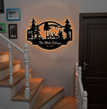 Maxcorners Personalized Deer Metal Sign WITH LED/WITHOUT LED - Rustic Wildlife Scene Cabin Name Sign, Family Lodge Outdoor Wall Art LM0110