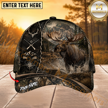 Maxcorners Moose Hunting Mountain Forest Personalized 3D Cap