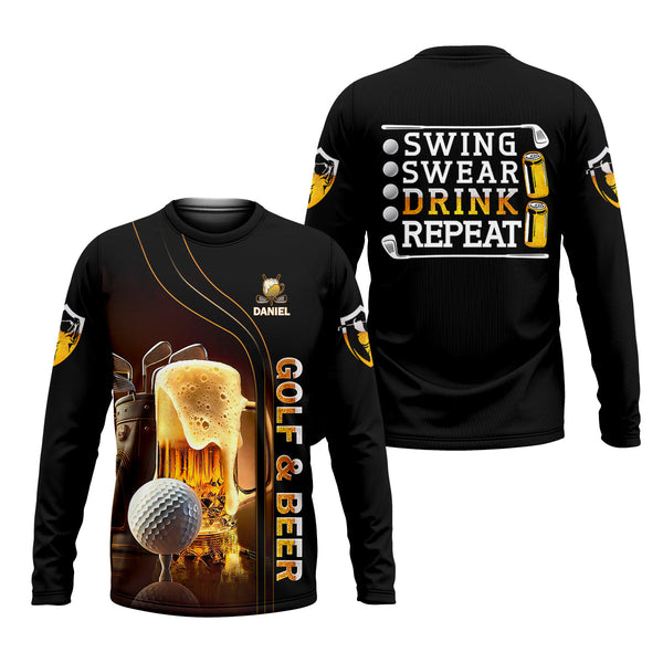 Maxcorners Swing Swear Drink Repeat Funny Golf Polo Shirt, Mens Golf Gift, Golf Lover Gift