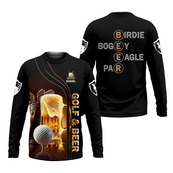 Maxcorners Golf And Beer Custom Men's Golf T-Shirt, Funny Golf Shirt, Gift For Golfers