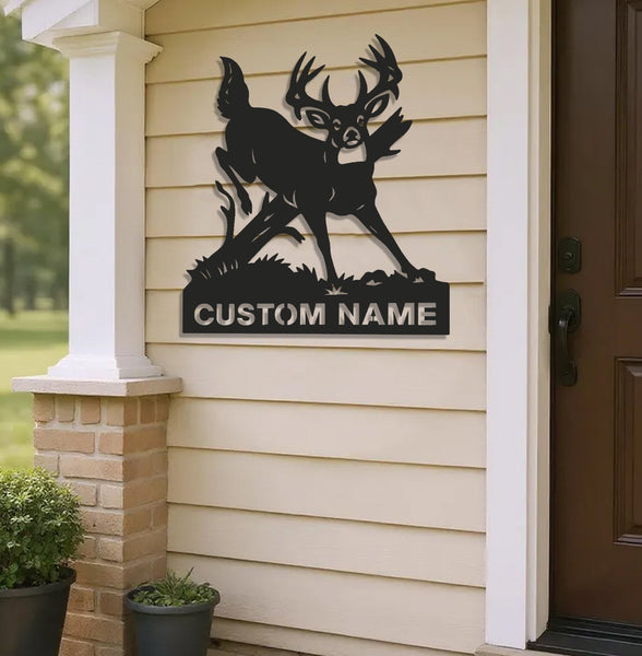 Maxcorners Personalized Deer Hunting Buck Metal Sign WITH LED/WITHOUT LED – Rustic Cabin Wall Decor, Gift for Hunters LM0110
