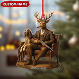 Maxcorners Personalized Acrylic Deer Christmas Ornament â€“ Elegant Hunter Buck with Dog Holding Rifle Holiday Decor LM0110