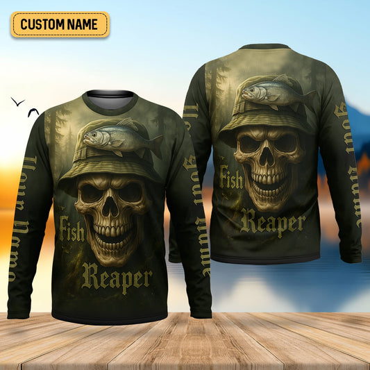 Maxcorners Fish Reaper Camo Fishing Shirt, Funny Fishing T-Shirt, UV Protection Clothing
