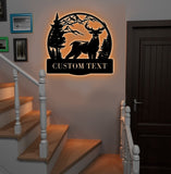 Maxcorners Personalized Deer Hunting Metal Sign WITH LED/WITHOUT LED Light Mountain Scene Custom Text Rustic Wall Art Gift LM0110
