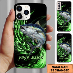 Maxcorners Tuna Fishing Green Flame Energy Personalized Name Phone Case