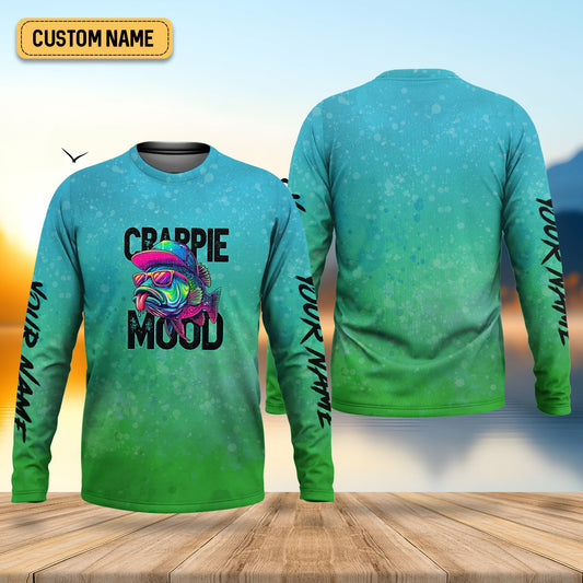 Maxcorners Crappie Mood Green Blue Neon Fishing UPF Shirts, Funny Fishing Shirt, Gift For Fisherman