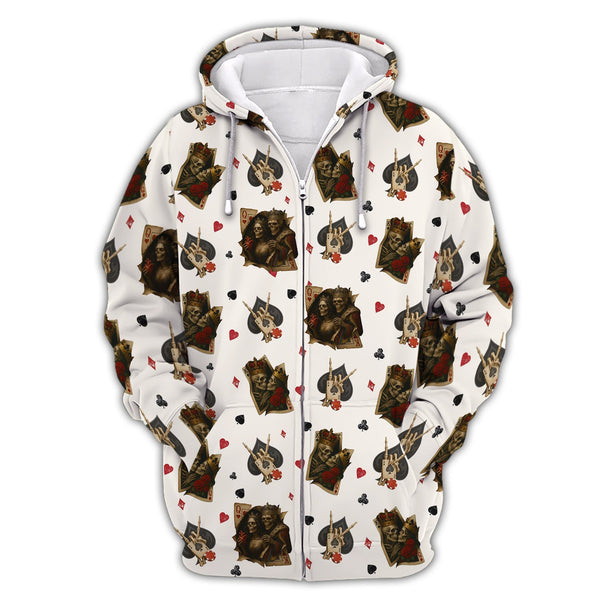 Funny Poker Playing Card Shirts For Men, Skull King & Card Suits Pattern Polos, Funny Poker Shirt