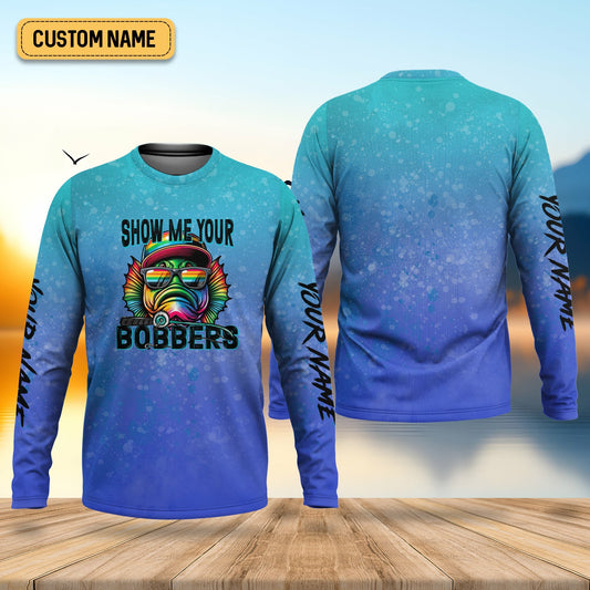 Maxcorners Show Me Your Bobbers Shirt, Blue Neon Men Fishing Shirt, Funny Fishing Shirt, SPF Shirt