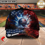 Maxcorners Bowling American Flag Smoke Personalized Name 3D Cap