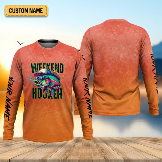 Maxcorners Weekend Hooker Orange Fishing Shirt, Fishing UPF Shirts, Hooded Sun Shirt, Gift For Fisherman