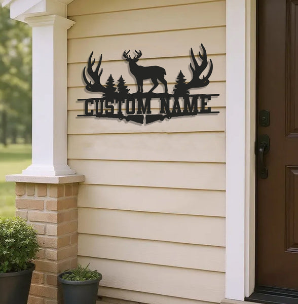 Maxcorners Personalized Deer Antler Metal Sign WITH LED/WITHOUT LED Light Custom Name Forest Wall Art Hunter Gift Rustic Cabin Decor LM0110