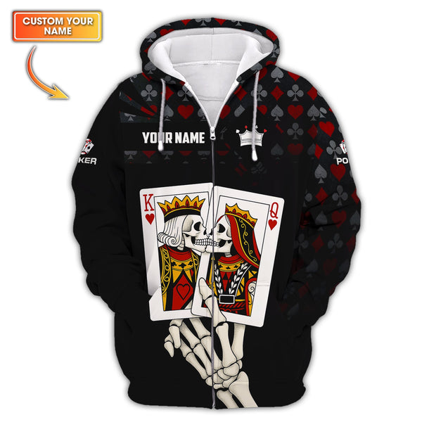 Custom Funny Skeleton Poker Shirt, King & Queen Playing Card Polos, Gifts For Poker Players