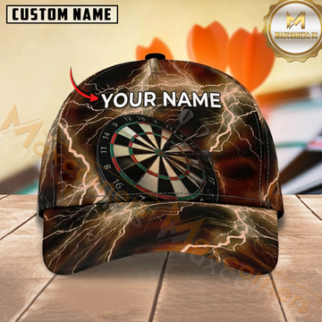 Maxcorners Darts Bullseye Dartboard Brown Black Lightning Personalized Name 3D Cap