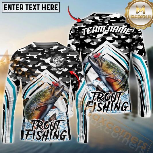Maxcorners Fishing Black Camo Sport Custom Name & Team Name 3D Shirts