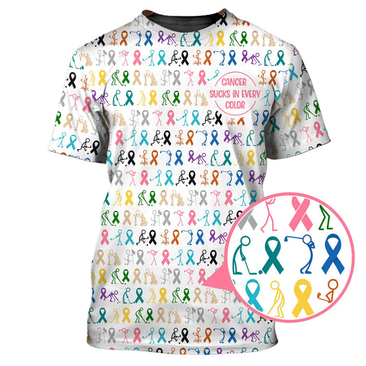 Maxcorners Cancer Sucks In Every Color Shirt, Pattern Golf Shirt For Golfer, Funny Golf Shirt For Men