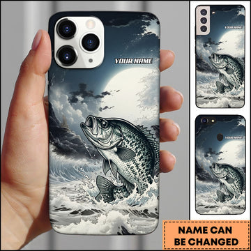 Maxcorners Crappie Fishing Moon Ocean Splash Personalized Name Phone Case
