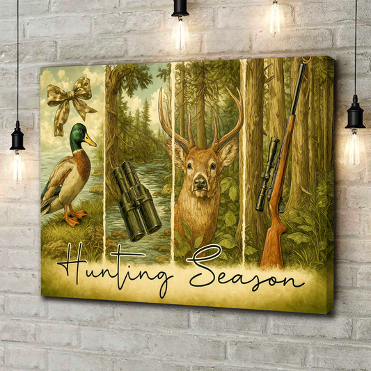 Maxcorners Hunting Season Canvas Wall Art, Deer and Duck Vintage Wildlife Scene, Rustic Cabin Lodge Hunter Decor