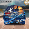 Maxcorners Fishing American Flag Sunset Wave Personalized Name 3D Cap (12 Fish Species)