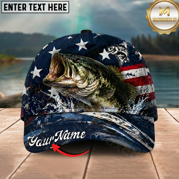 Maxcorners Fishing Patriotic USA Flag Water Splash Personalized 3D Cap (12 Fish Species)