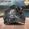 Maxcorners Fishing Reaper Cracked Steel Skull Artwork Multiple Options Personalized Name 3D Cap (12 Fish Species)