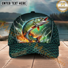Maxcorners Fishing Green Scale Water Splash Personalized Name 3D Cap (12 Fish Species)