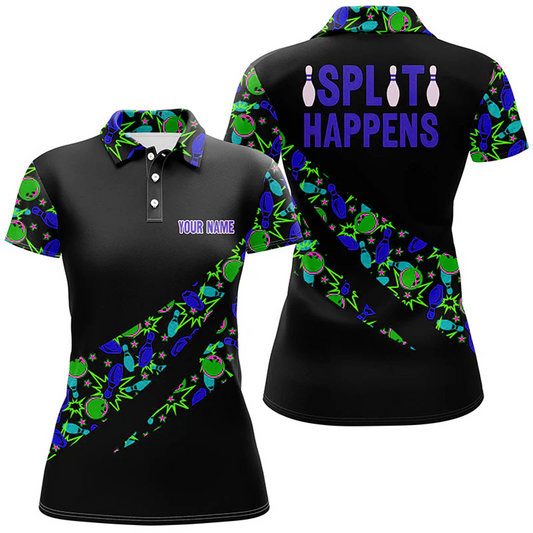 Maxcorners Bowling And Pins Split Happens Multicolor Option Customized Name 3D Shirt For Women